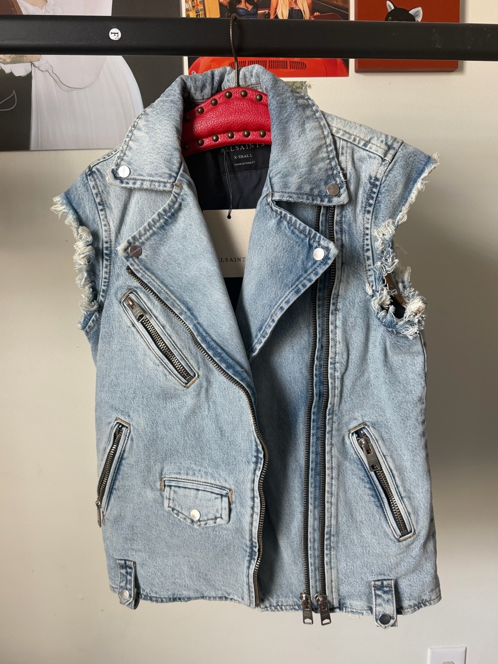 Allsaints nwt denim biker vest XS